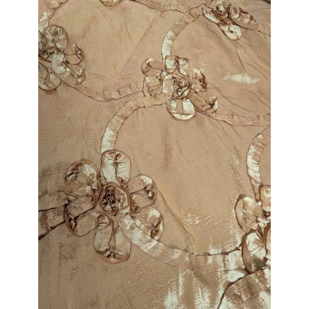 Vtg Handmade Gold Taffeta Maxi Skirt 3D Rosette Floral Appliqué Iridescent Boho - Picture 9 of 12